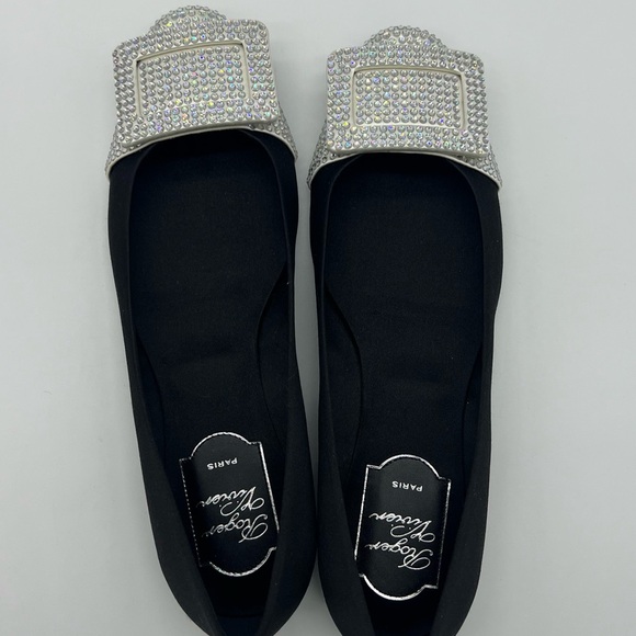 Authentic Roger Vivier Black Satin white Swarovski Crystals ballerina - Picture 14 of 14